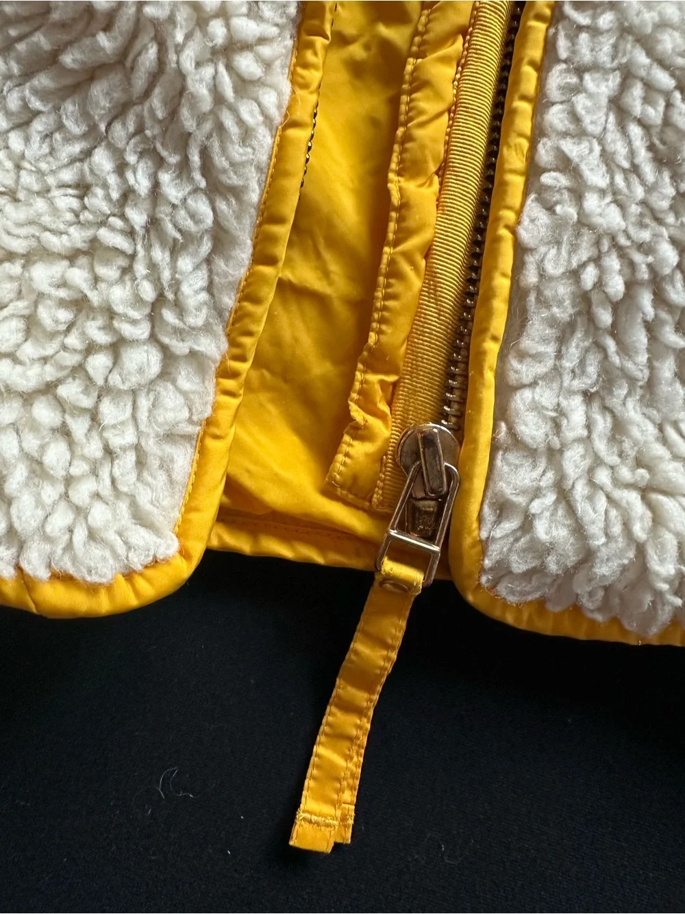 Tory Burch Cream Yellow Faux Sherpa Jacket with Yellow Trim XS